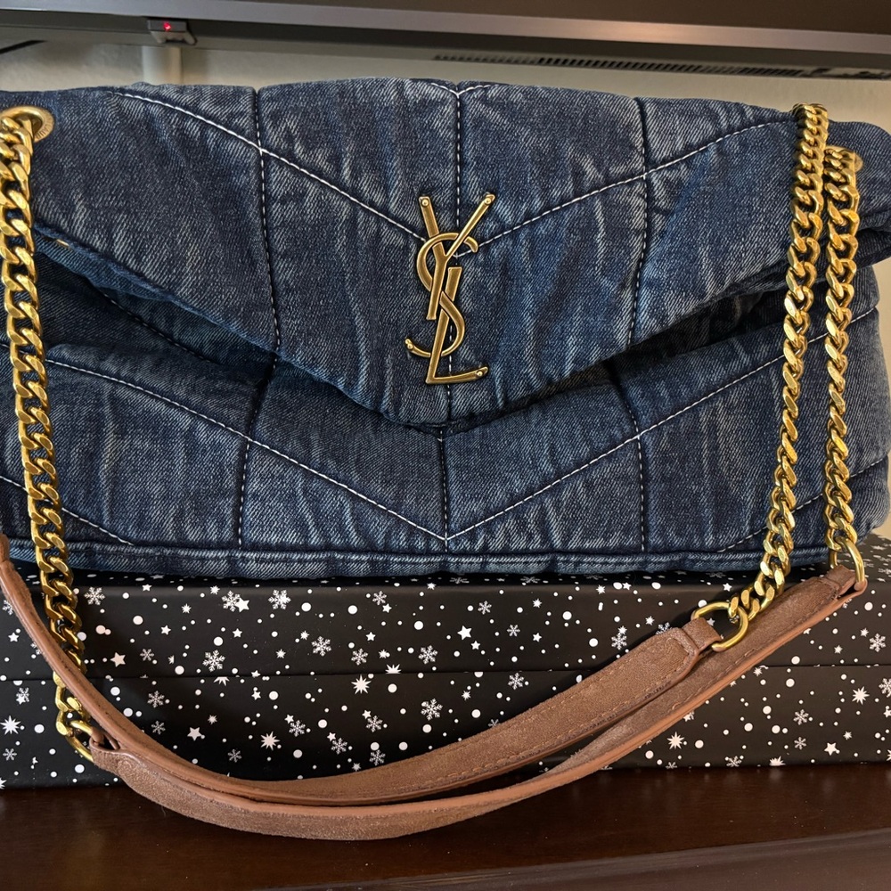 Blue Denim Quilted Shoulder Bag